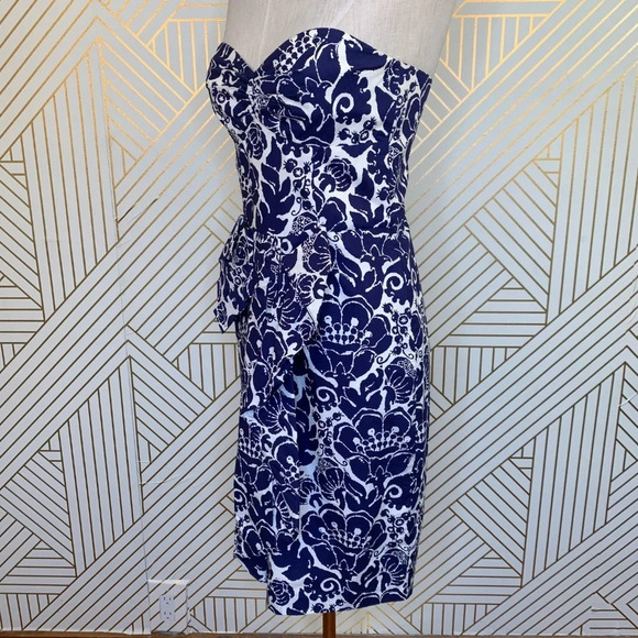 Trina Turk Strapless Navy White Floral Bow Dress - Picture 5 of 8